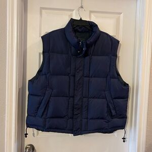 Navy Blue Quilted Puffer Vest with High Collar and Elastic Hem